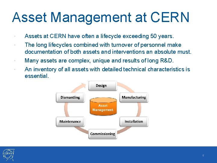 Asset Management at CERN • Assets at CERN have often a lifecycle exceeding 50