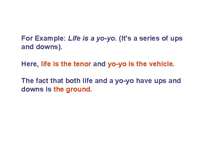 For Example: Life is a yo-yo. (It's a series of ups and downs). Here,
