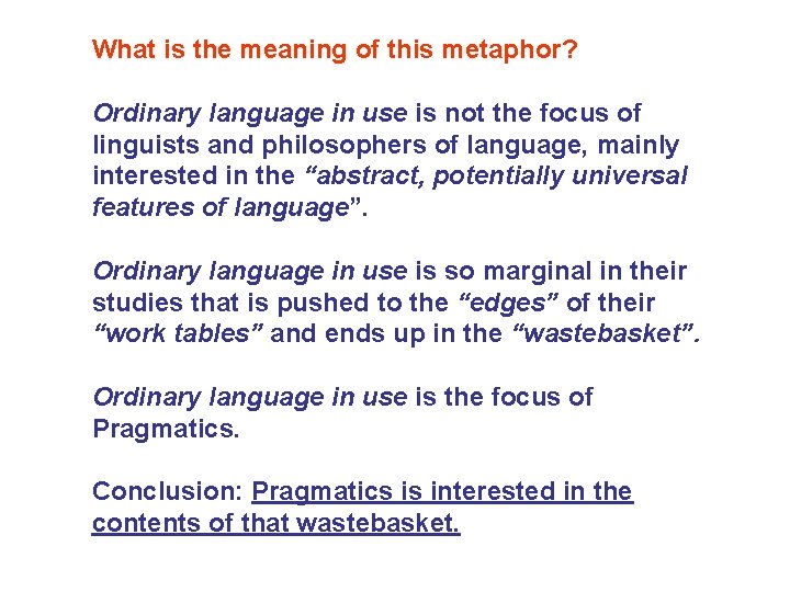 What is the meaning of this metaphor? Ordinary language in use is not the