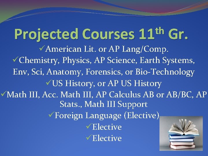 th Projected Courses 11 Gr. üAmerican Lit. or AP Lang/Comp. üChemistry, Physics, AP Science,