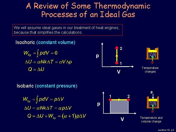 A Review of Some Thermodynamic Processes of an Ideal Gas We will assume ideal