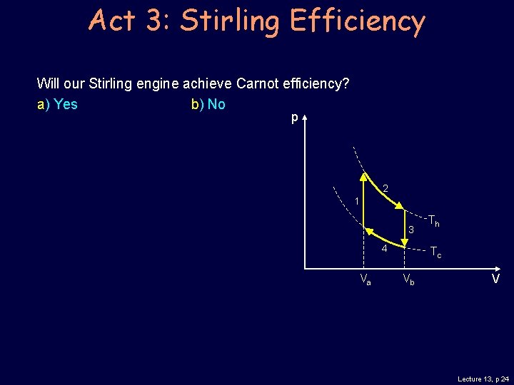 Act 3: Stirling Efficiency Will our Stirling engine achieve Carnot efficiency? a) Yes b)