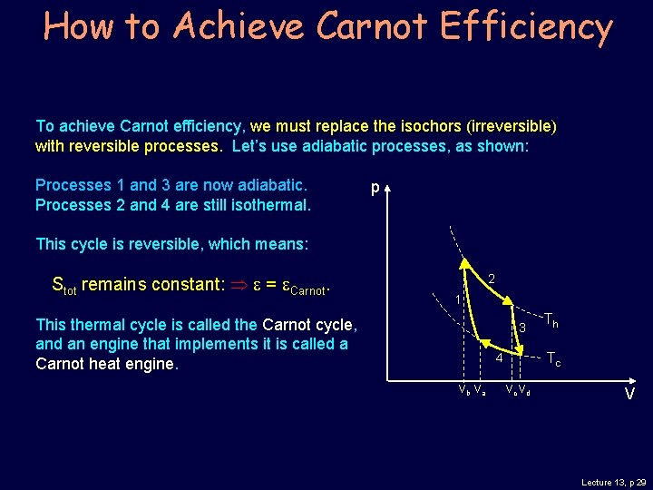 How to Achieve Carnot Efficiency To achieve Carnot efficiency, we must replace the isochors