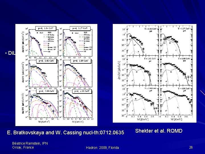  • Di. Lepton Spectrometer data (Berkeley E. Bratkovskaya and W. Cassing nucl-th: 0712.