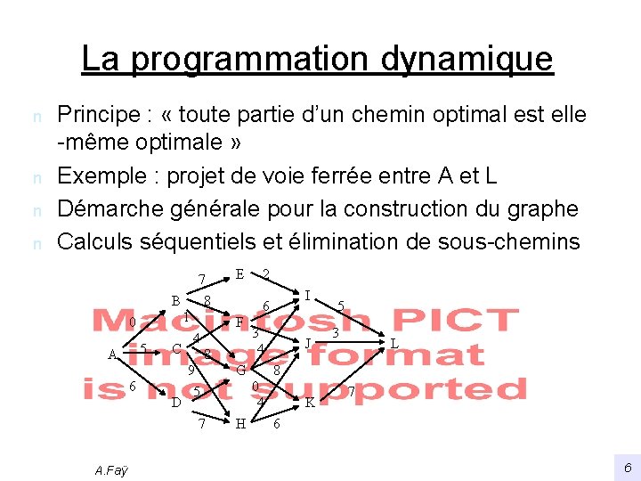 La programmation dynamique n n Principe : « toute partie d’un chemin optimal est