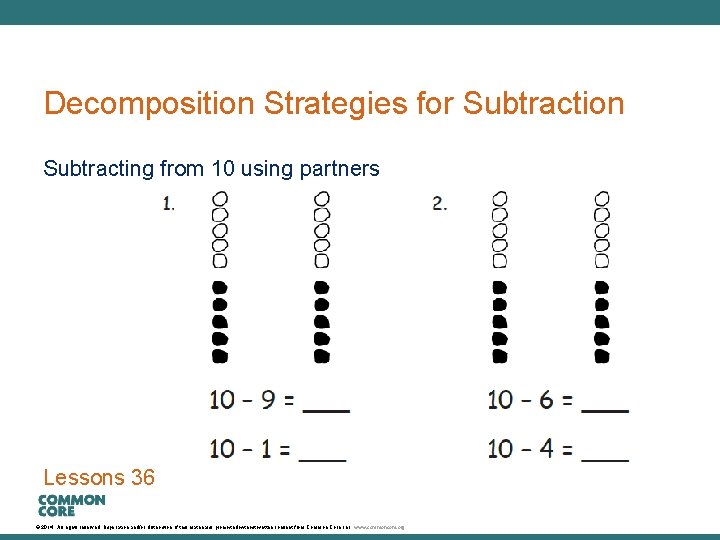 A Story of Units Decomposition Strategies for Subtraction Subtracting from 10 using partners Lessons