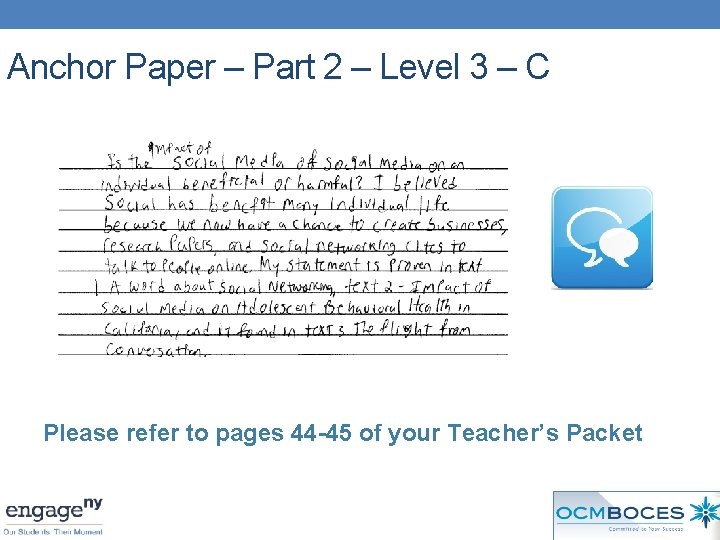 Anchor Paper – Part 2 – Level 3 – C Please refer to pages