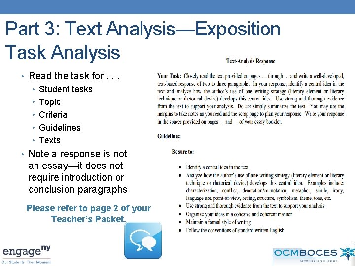 Part 3: Text Analysis—Exposition Task Analysis • Read the task for. . . •