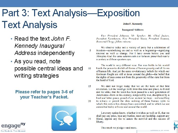 Part 3: Text Analysis—Exposition Text Analysis • Read the text John F. Kennedy Inaugural