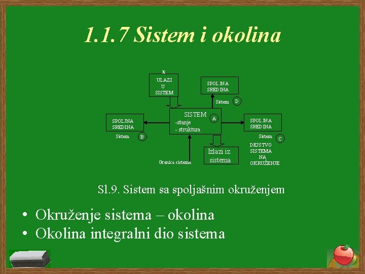 1. 1. 7 Sistem i okolina x ULAZI U SISTEM SPOLJNA SREDINA Sistem SISTEM