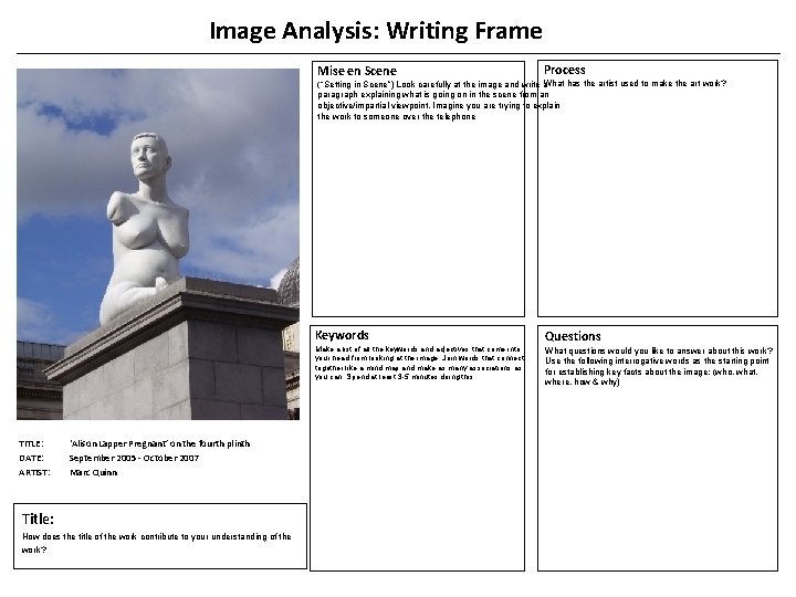 Image Analysis: Writing Frame Mise en Scene Process (“Setting in Scene”) Look carefully at Image Analysis: Writing Frame Mise en Scene Process (“Setting in Scene”) Look carefully at
