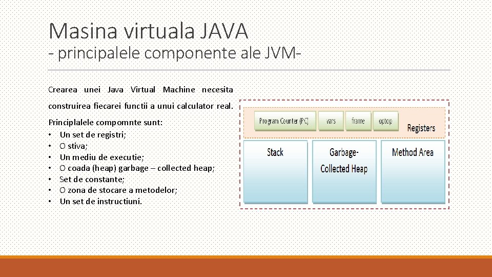 Masina virtuala JAVA - principalele componente ale JVMCrearea unei Java Virtual Machine necesita construirea Masina virtuala JAVA - principalele componente ale JVMCrearea unei Java Virtual Machine necesita construirea