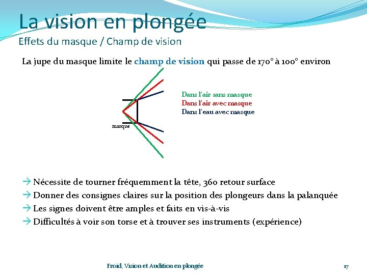 La vision en plongée Effets du masque / Champ de vision La jupe du