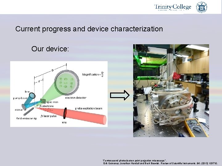 Current progress and device characterization Our device: “Femtosecond photoelectron point projection microscope ”, Erik