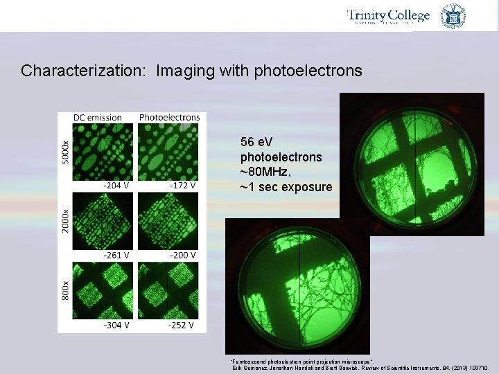 Characterization: Imaging with photoelectrons 56 e. V photoelectrons ~80 MHz, ~1 sec exposure “Femtosecond