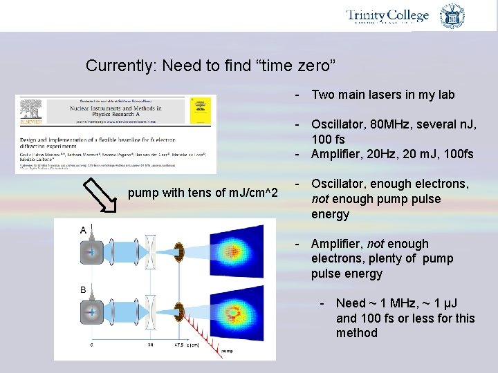 Currently: Need to find “time zero” - Two main lasers in my lab -