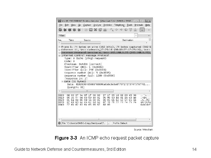 Figure 3 -3 An ICMP echo request packet capture Guide to Network Defense and