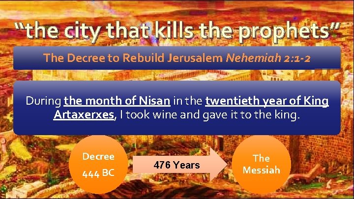 “the city that kills the prophets” The Decree to Rebuild Jerusalem Nehemiah 2: 1 “the city that kills the prophets” The Decree to Rebuild Jerusalem Nehemiah 2: 1