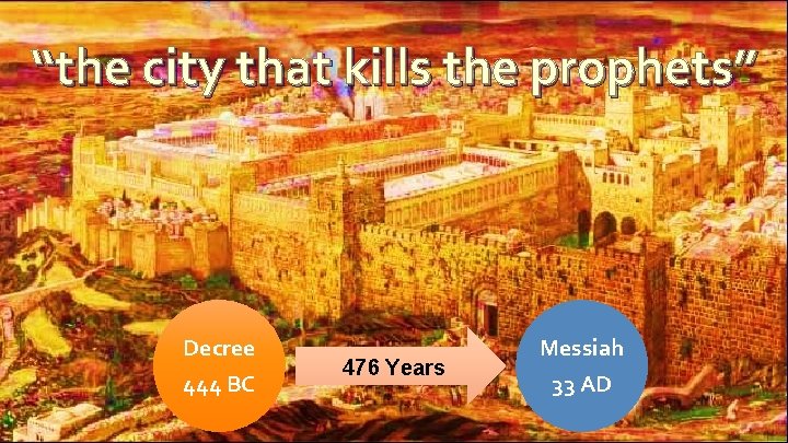 “the city that kills the prophets” Decree 444 BC 476 Years Messiah 33 AD “the city that kills the prophets” Decree 444 BC 476 Years Messiah 33 AD