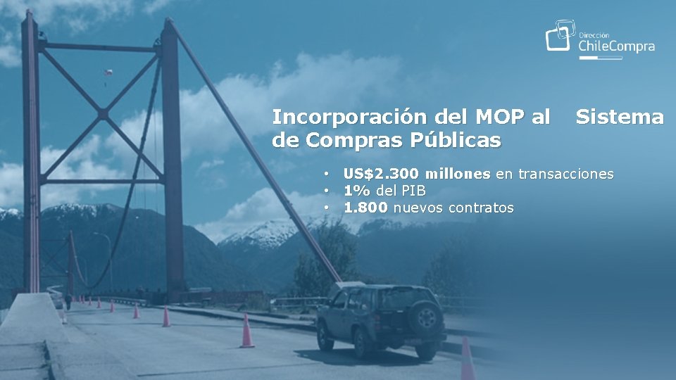 Incorporación del MOP al de Compras Públicas Sistema • US$2. 300 millones en transacciones