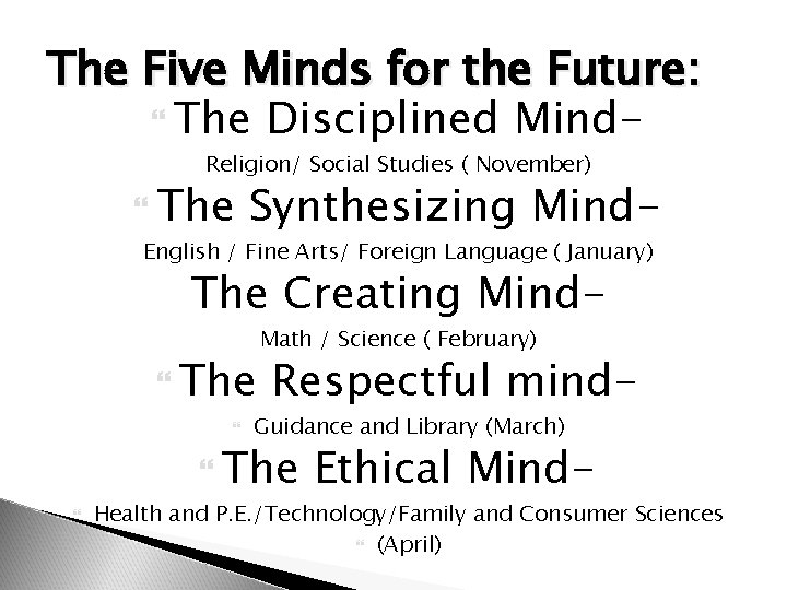 The Five Minds for the Future: The Disciplined Mind. Religion/ Social Studies ( November)