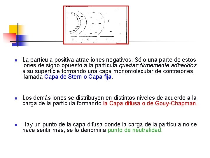 n n n La partícula positiva atrae iones negativos. Sólo una parte de estos