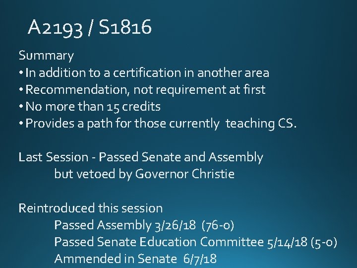 A 2193 / S 1816 Summary • In addition to a certification in another A 2193 / S 1816 Summary • In addition to a certification in another