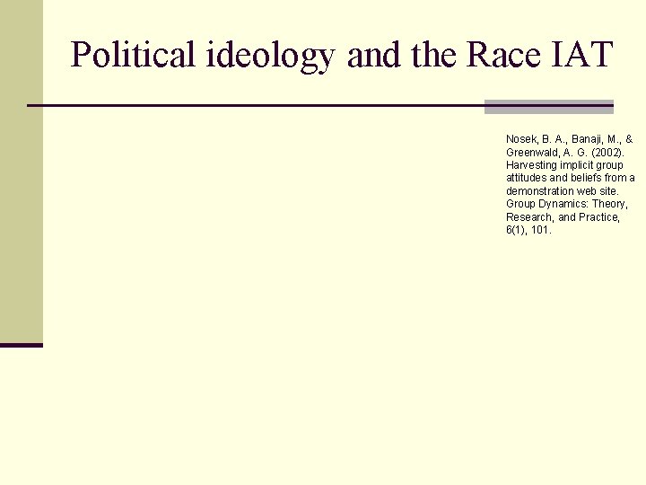 Political ideology and the Race IAT Nosek, B. A. , Banaji, M. , &