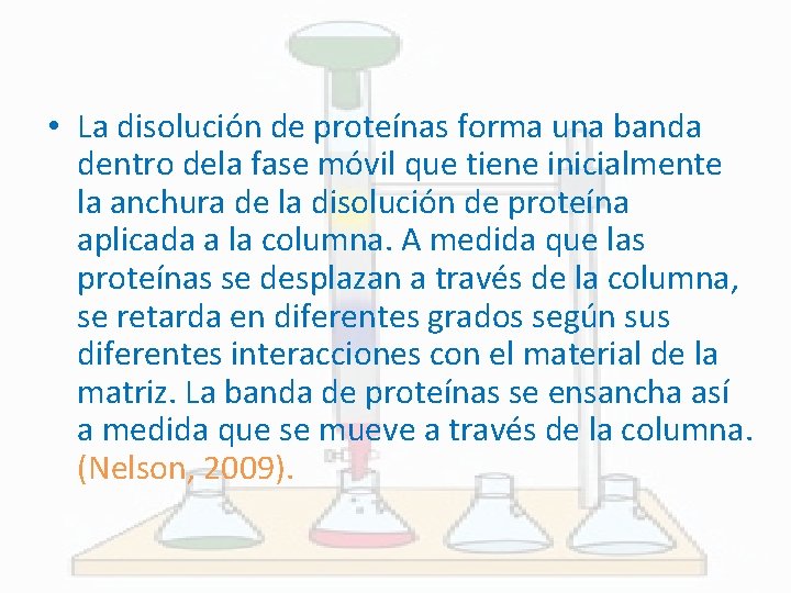  • La disolución de proteínas forma una banda dentro dela fase móvil que