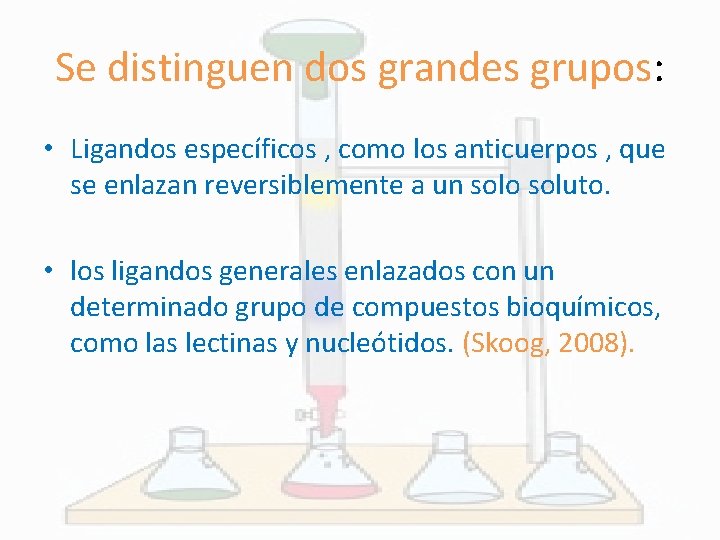 Se distinguen dos grandes grupos: • Ligandos específicos , como los anticuerpos , que