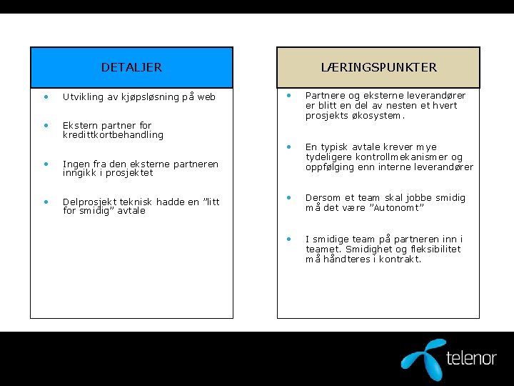 DETALJER • Utvikling av kjøpsløsning på web • Ekstern partner for kredittkortbehandling • Ingen