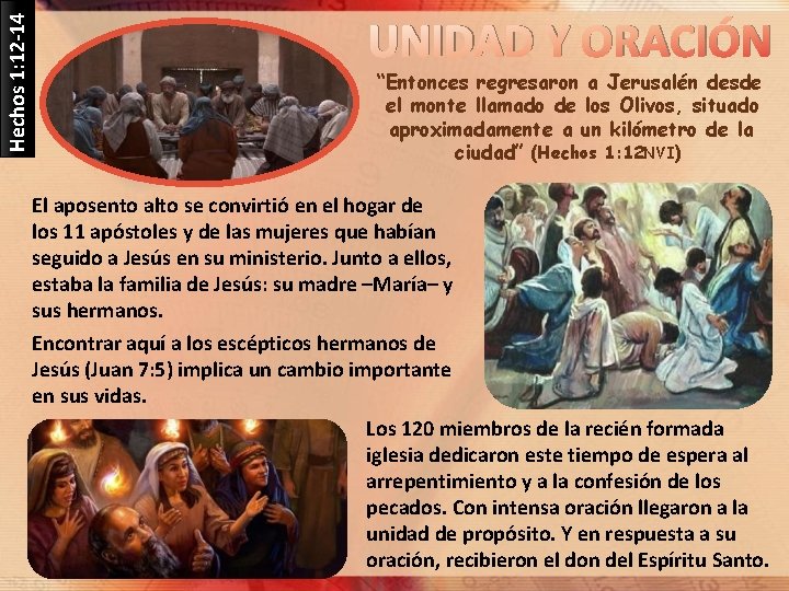 Hechos 1: 12 -14 UNIDAD Y ORACIÓN “Entonces regresaron a Jerusalén desde el monte