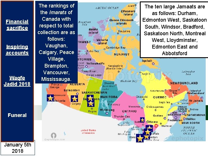 Financial sacrifice Inspiring accounts Waqfe Jadid 2018 Funeral January 5 th 2018 The rankings