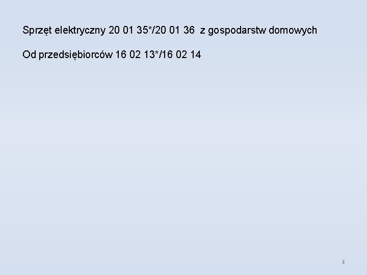 Sprzęt elektryczny 20 01 35*/20 01 36 z gospodarstw domowych Od przedsiębiorców 16 02