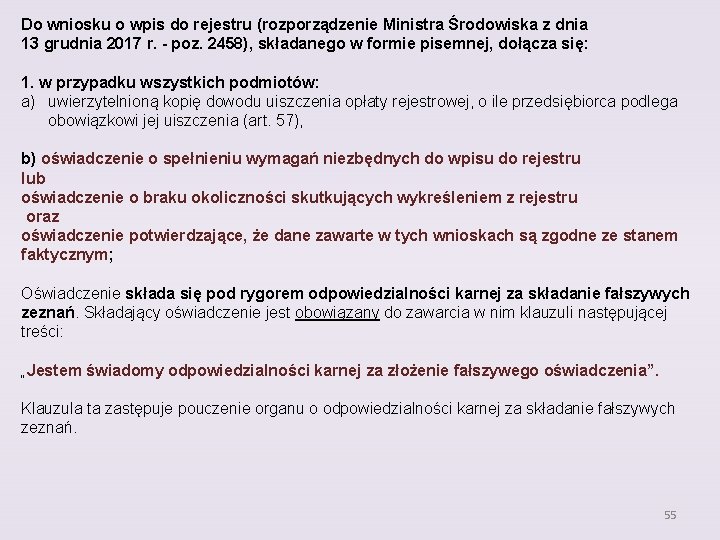 Do wniosku o wpis do rejestru (rozporządzenie Ministra Środowiska z dnia 13 grudnia 2017