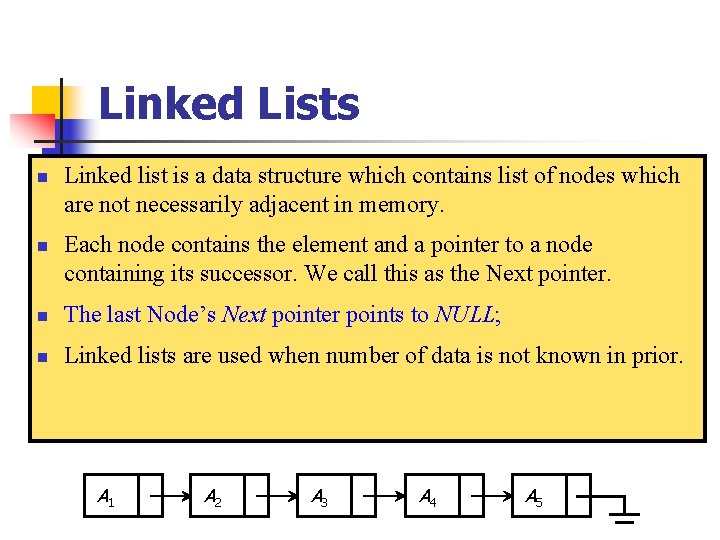 Linked Lists n n Linked list is a data structure which contains list of