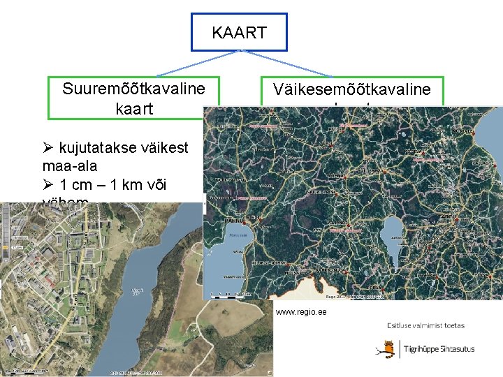 KAART Suuremõõtkavaline kaart Ø kujutatakse väikest maa-ala Ø 1 cm – 1 km või