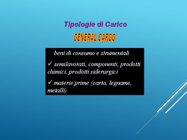Tipologie di Carico beni di consumo e strumentali semilavorati, componenti, prodotti chimici, prodotti siderurgici