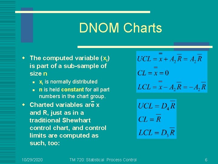 DNOM Charts w The computed variable (xi) is part of a sub-sample of size