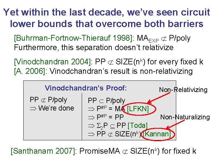 Yet within the last decade, we’ve seen circuit lower bounds that overcome both barriers