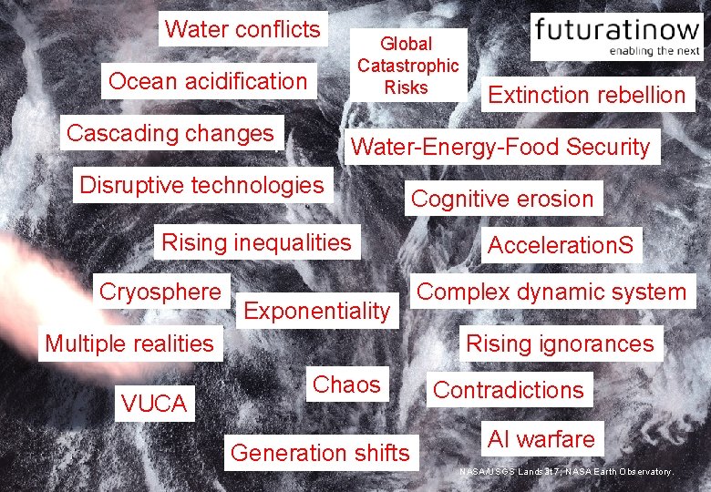 Water conflicts Global Catastrophic Risks Ocean acidification Cascading changes Water-Energy-Food Security Disruptive technologies Rising