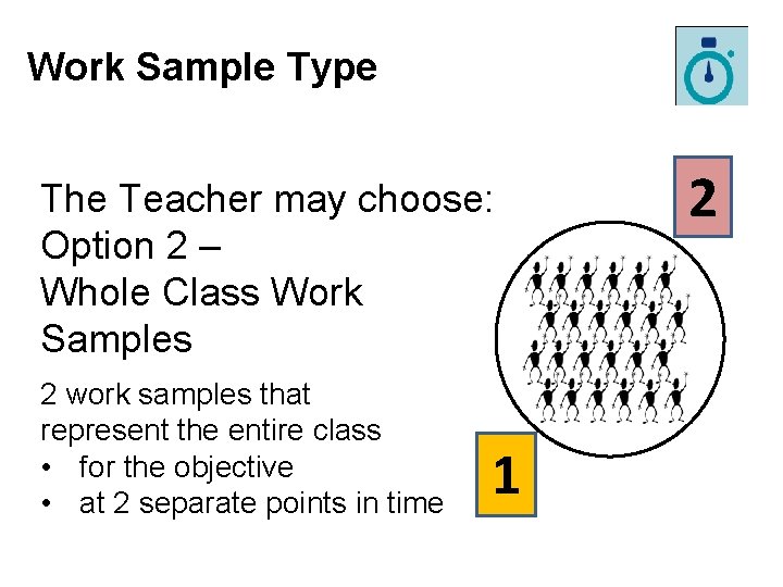 Work Sample Type The Teacher may choose: Option 2 – Whole Class Work Samples Work Sample Type The Teacher may choose: Option 2 – Whole Class Work Samples