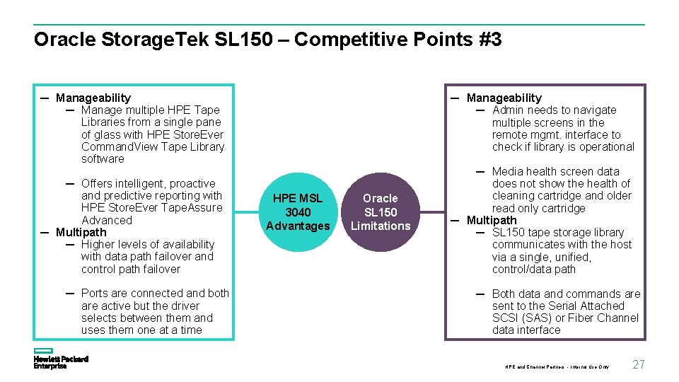 Oracle Storage. Tek SL 150 – Competitive Points #3 ─ Manageability ─ Manage multiple