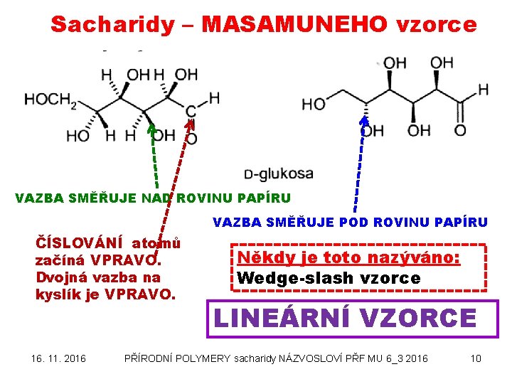 Sacharidy – MASAMUNEHO vzorce VAZBA SMĚŘUJE NAD ROVINU PAPÍRU VAZBA SMĚŘUJE POD ROVINU PAPÍRU