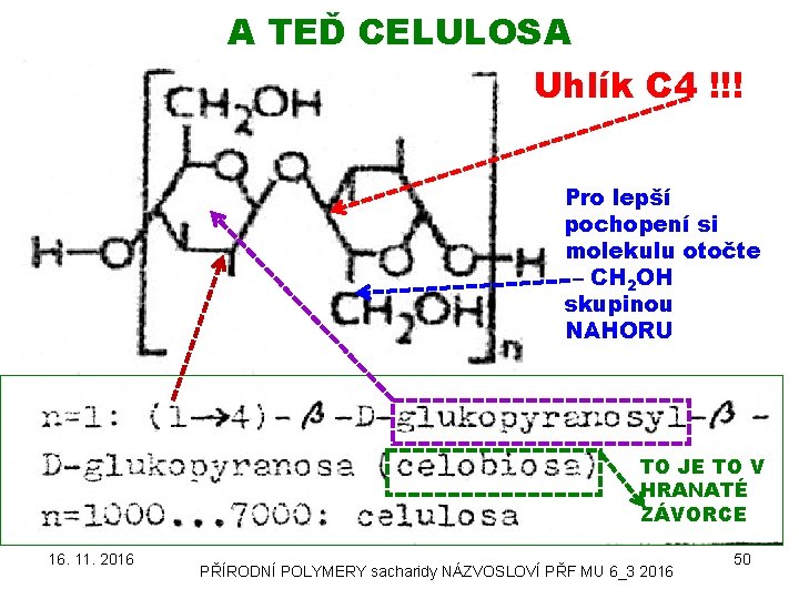 A TEĎ CELULOSA Uhlík C 4 !!! Pro lepší pochopení si molekulu otočte –
