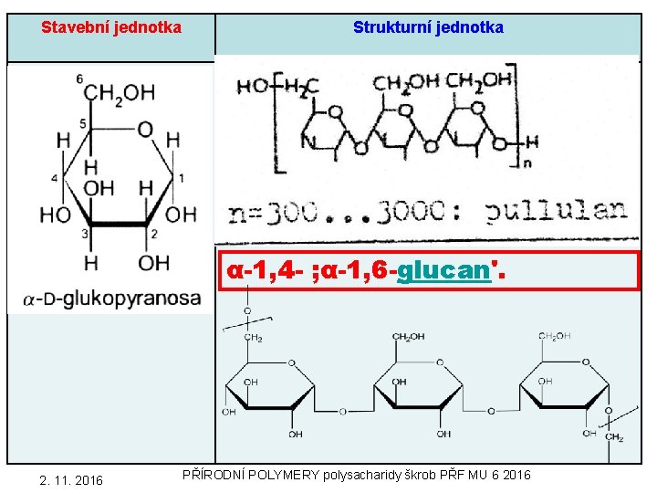 Stavební jednotka Strukturní jednotka α-1, 4 - ; α-1, 6 -glucan'. 55 2. 11.