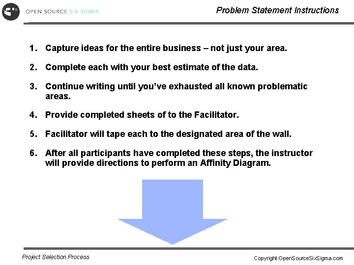 Problem Statement Instructions 1. Capture ideas for the entire business – not just your