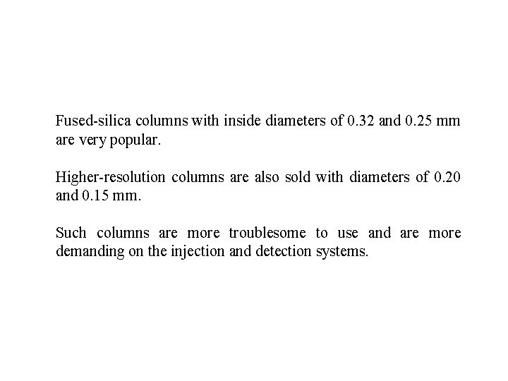Fused-silica columns with inside diameters of 0. 32 and 0. 25 mm are very
