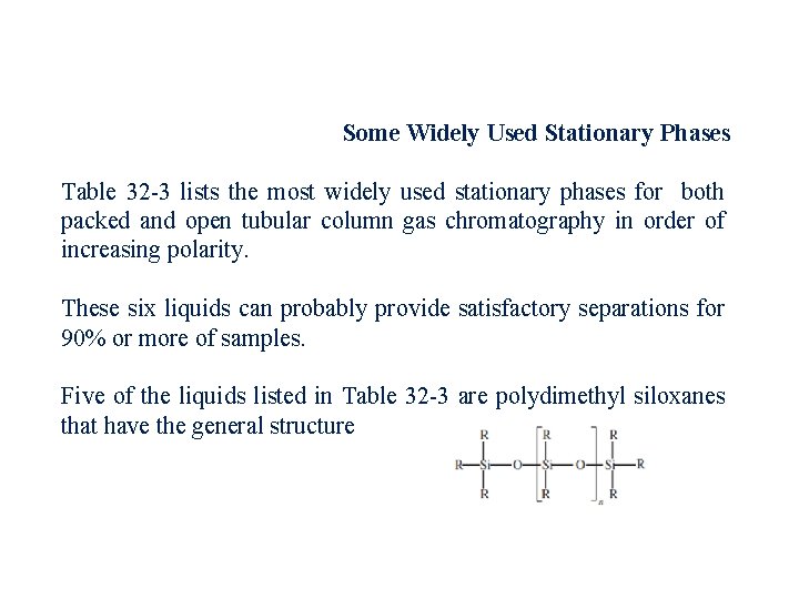Some Widely Used Stationary Phases Table 32 -3 lists the most widely used stationary