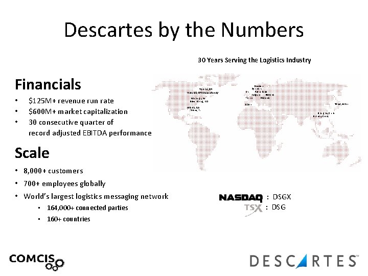 Descartes by the Numbers 30 Years Serving the Logistics Industry Financials • • •